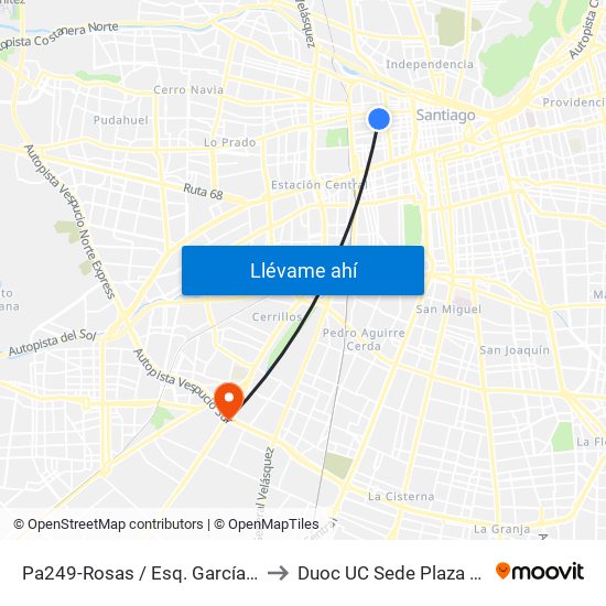 Pa249-Rosas / Esq. García Reyes to Duoc UC Sede Plaza Oeste map