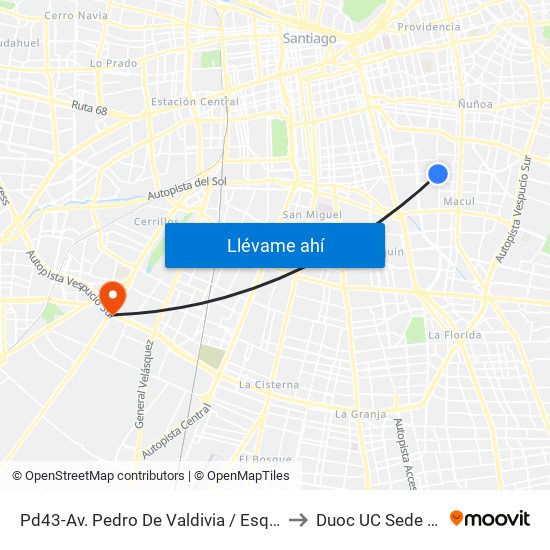 Pd43-Av. Pedro De Valdivia / Esq. Av. Rodrigo De Araya to Duoc UC Sede Plaza Oeste map