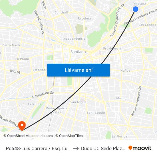 Pc648-Luis Carrera / Esq. Luis Pasteur to Duoc UC Sede Plaza Oeste map