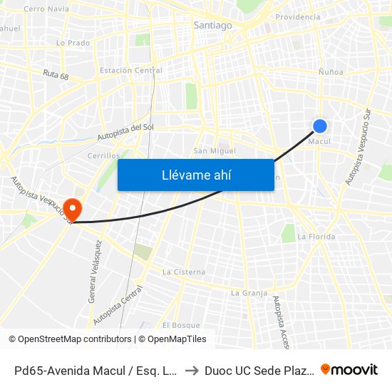 Pd65-Avenida Macul / Esq. Los Espinos to Duoc UC Sede Plaza Oeste map