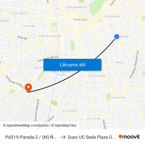 Pd319-Parada 2 / (M) Ñuñoa to Duoc UC Sede Plaza Oeste map