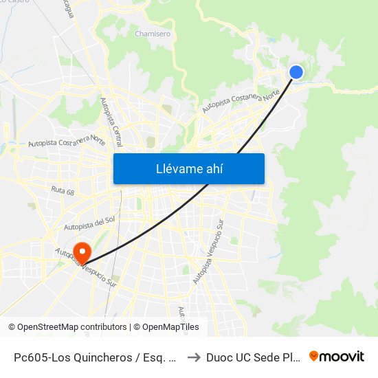Pc605-Los Quincheros / Esq. Nido De Águilas to Duoc UC Sede Plaza Oeste map