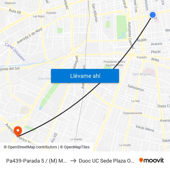Pa439-Parada 5 / (M) Matta to Duoc UC Sede Plaza Oeste map