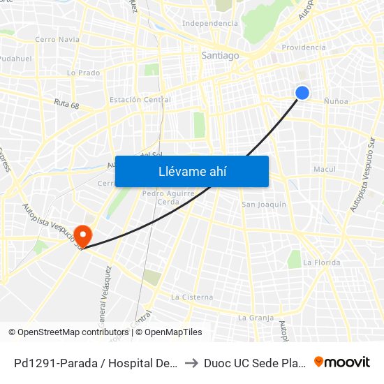 Pd1291-Parada / Hospital De Carabineros to Duoc UC Sede Plaza Oeste map