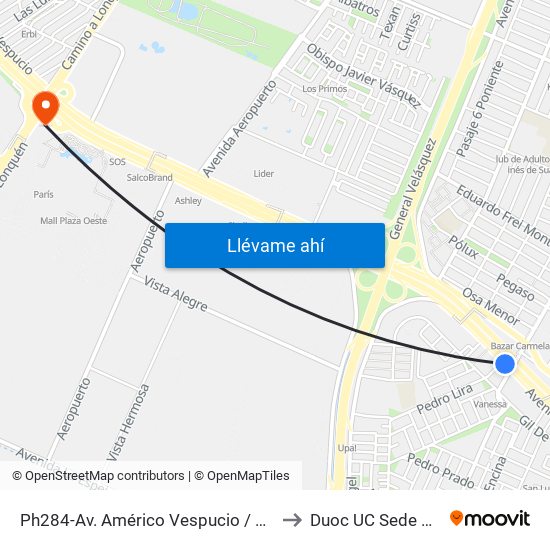 Ph284-Av. Américo Vespucio / Esq. Avenida Central to Duoc UC Sede Plaza Oeste map