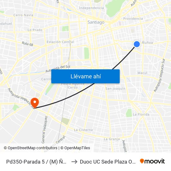 Pd350-Parada 5 / (M) Ñuñoa to Duoc UC Sede Plaza Oeste map