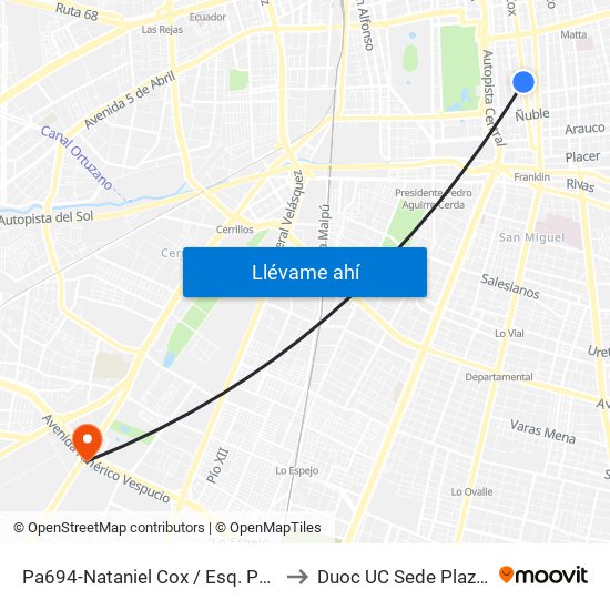 Pa694-Nataniel Cox / Esq. Pedro Lagos to Duoc UC Sede Plaza Oeste map