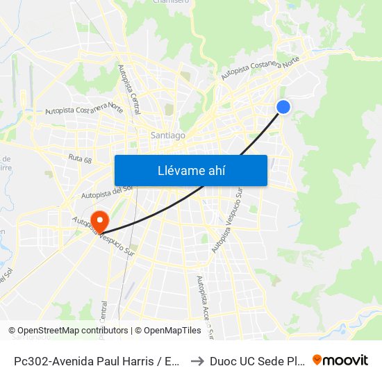 Pc302-Avenida Paul Harris / Esq. Río Guadiana to Duoc UC Sede Plaza Oeste map