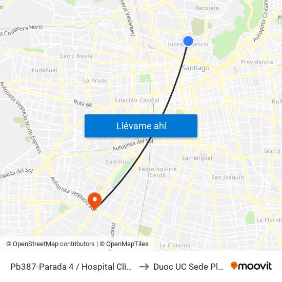 Pb387-Parada 4 / Hospital Clínico U. De Chile to Duoc UC Sede Plaza Oeste map