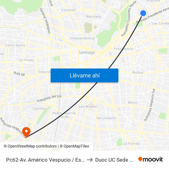 Pc62-Av. Américo Vespucio / Esq. Avenida Vitacura to Duoc UC Sede Plaza Oeste map