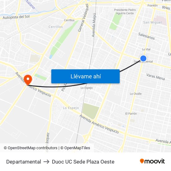 Departamental to Duoc UC Sede Plaza Oeste map