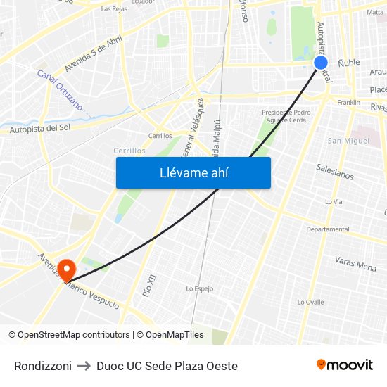 Rondizzoni to Duoc UC Sede Plaza Oeste map