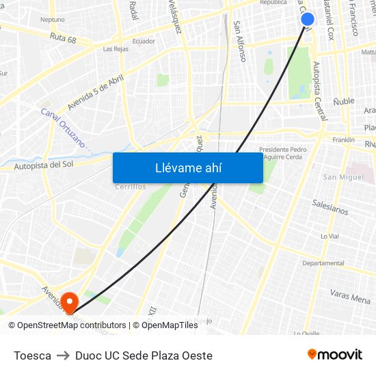 Toesca to Duoc UC Sede Plaza Oeste map