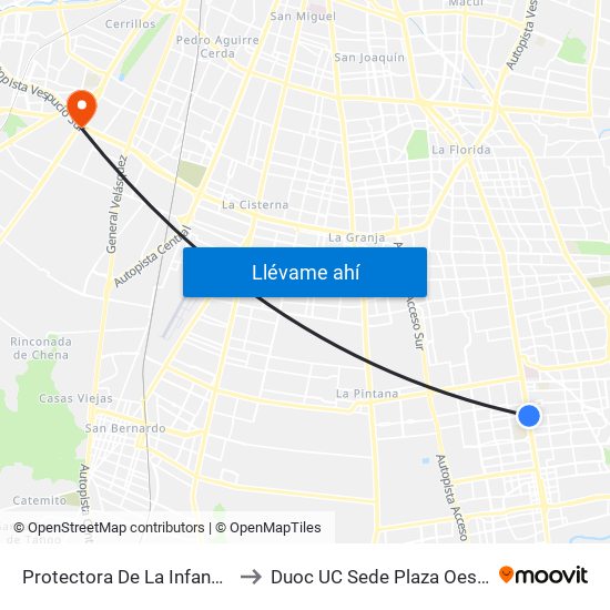 Protectora De La Infancia to Duoc UC Sede Plaza Oeste map