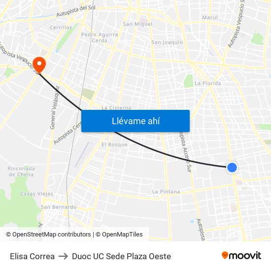 Elisa Correa to Duoc UC Sede Plaza Oeste map