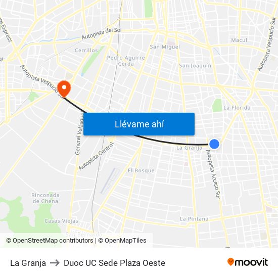 La Granja to Duoc UC Sede Plaza Oeste map