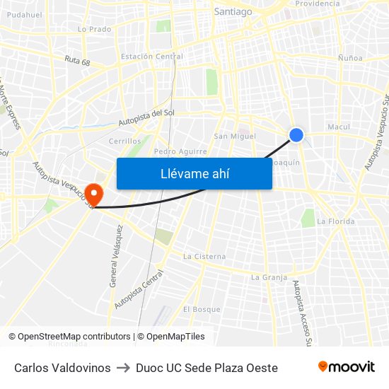 Carlos Valdovinos to Duoc UC Sede Plaza Oeste map