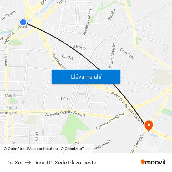 Del Sol to Duoc UC Sede Plaza Oeste map