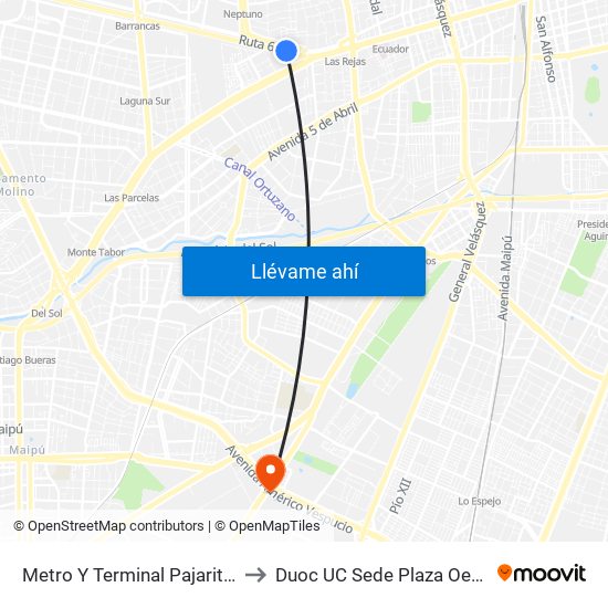 Metro Y Terminal Pajaritos to Duoc UC Sede Plaza Oeste map