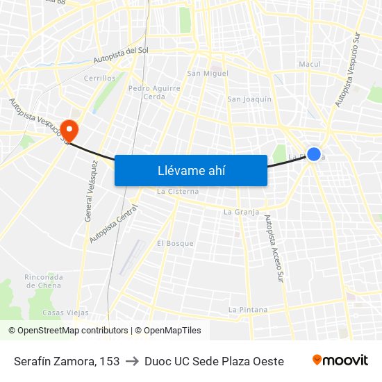 Serafín Zamora, 153 to Duoc UC Sede Plaza Oeste map