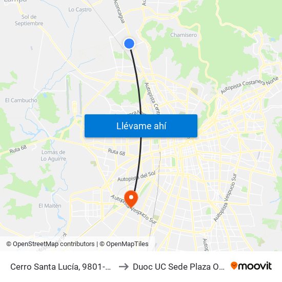 Cerro Santa Lucía, 9801-9843 to Duoc UC Sede Plaza Oeste map