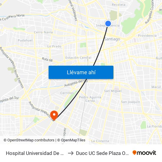 Hospital Universidad De Chile to Duoc UC Sede Plaza Oeste map