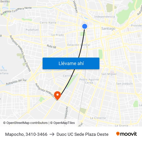 Mapocho, 3410-3466 to Duoc UC Sede Plaza Oeste map