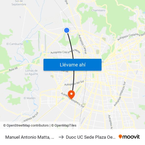 Manuel Antonio Matta, 500 to Duoc UC Sede Plaza Oeste map