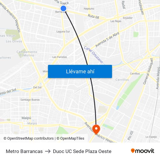 Metro Barrancas to Duoc UC Sede Plaza Oeste map