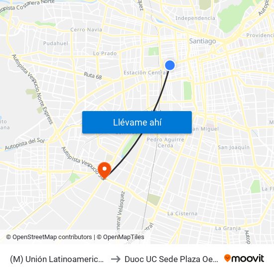 (M) Unión Latinoamericana to Duoc UC Sede Plaza Oeste map