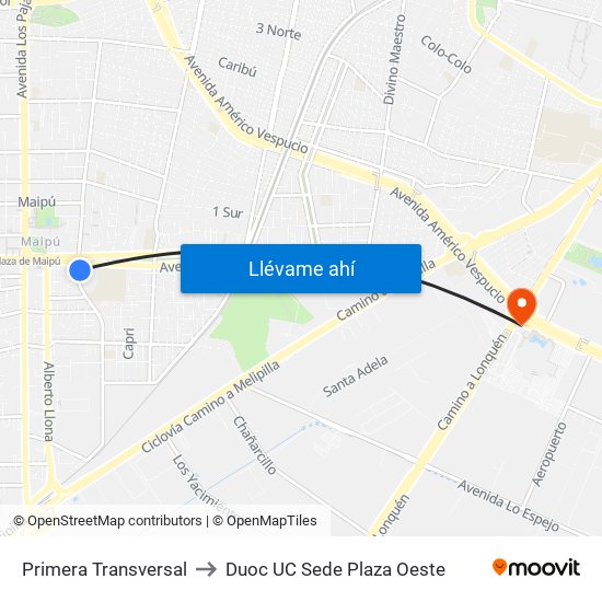 Primera Transversal to Duoc UC Sede Plaza Oeste map