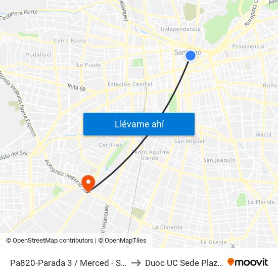 Pa820-Parada 3 / Merced - San Antonio to Duoc UC Sede Plaza Oeste map