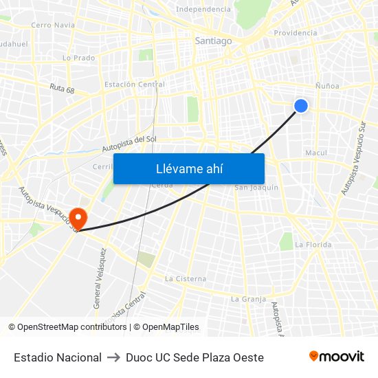 Estadio Nacional to Duoc UC Sede Plaza Oeste map