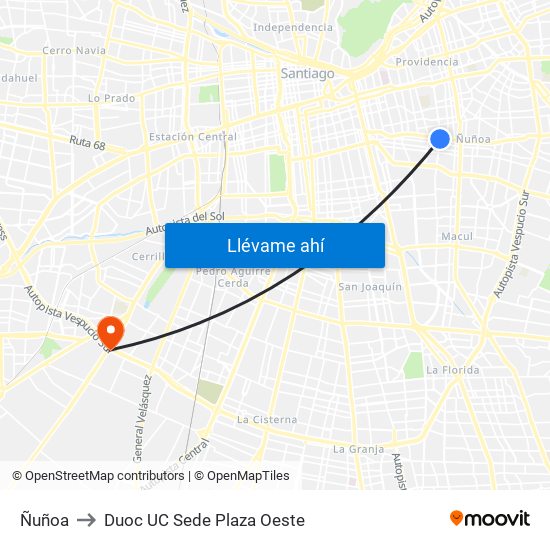 Ñuñoa to Duoc UC Sede Plaza Oeste map