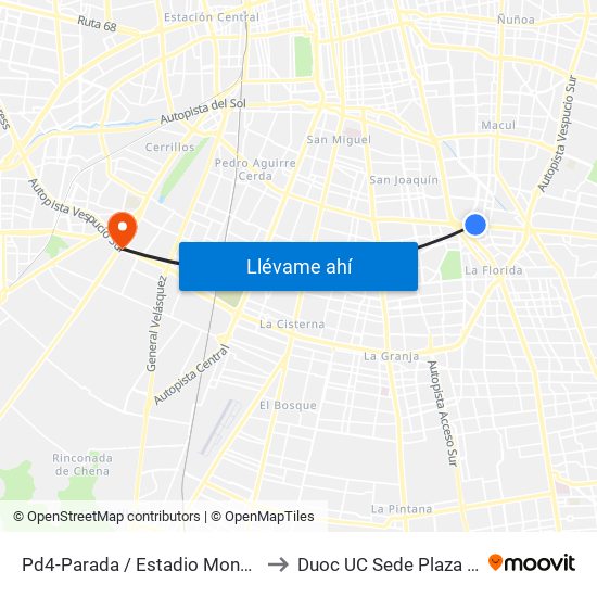 Pd4-Parada / Estadio Monumental to Duoc UC Sede Plaza Oeste map
