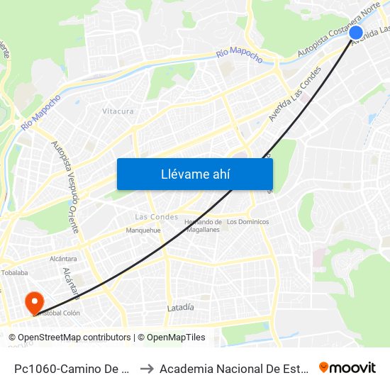 Pc1060-Camino De Asis / Esq. Escrivá De Balaguer to Academia Nacional De Estudios Políticos Y Estratégicos (Anepe) map