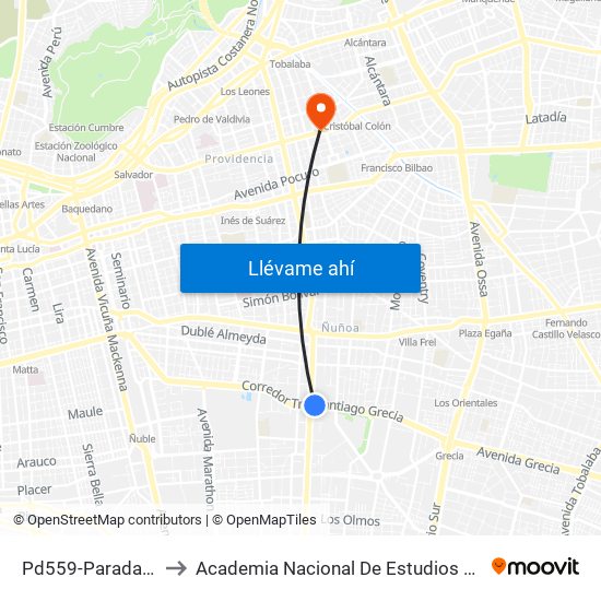 Pd559-Parada 2 / Pedagógico to Academia Nacional De Estudios Políticos Y Estratégicos (Anepe) map