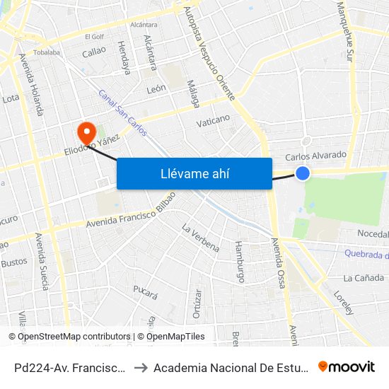 Pd224-Av. Francisco Bilbao / Esq. Av. S. Elcano to Academia Nacional De Estudios Políticos Y Estratégicos (Anepe) map