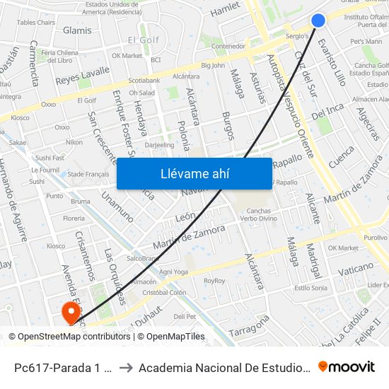 Pc617-Parada 1 / (M) Escuela Militar to Academia Nacional De Estudios Políticos Y Estratégicos (Anepe) map