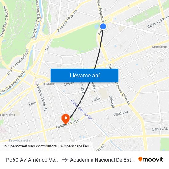 Pc60-Av. Américo Vespucio / Esq. Av. Pdte. Kennedy to Academia Nacional De Estudios Políticos Y Estratégicos (Anepe) map