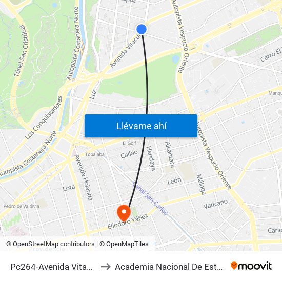Pc264-Avenida Vitacura / Esq. Alonso De Córdova to Academia Nacional De Estudios Políticos Y Estratégicos (Anepe) map
