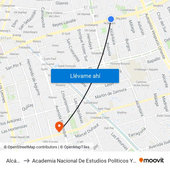 Alcántara to Academia Nacional De Estudios Políticos Y Estratégicos (Anepe) map