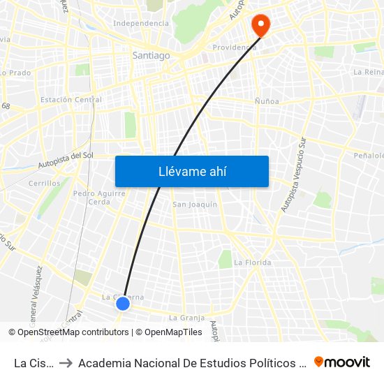 La Cisterna to Academia Nacional De Estudios Políticos Y Estratégicos (Anepe) map