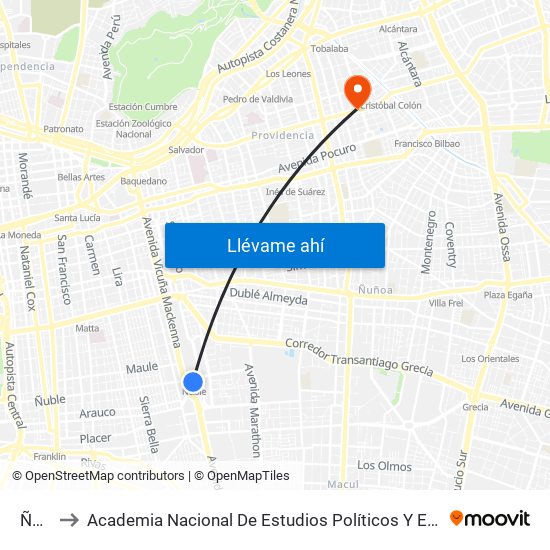 Ñuble to Academia Nacional De Estudios Políticos Y Estratégicos (Anepe) map