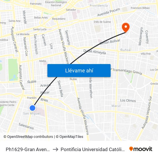 Ph1629-Gran Avenida / Esq. Gambetta to Pontificia Universidad Católica De Chile (Campus Oriente) map