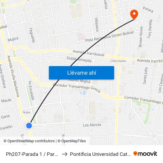 Ph207-Parada 1 / Paradero 1 Av.Vicuña Mackenna to Pontificia Universidad Católica De Chile (Campus Oriente) map
