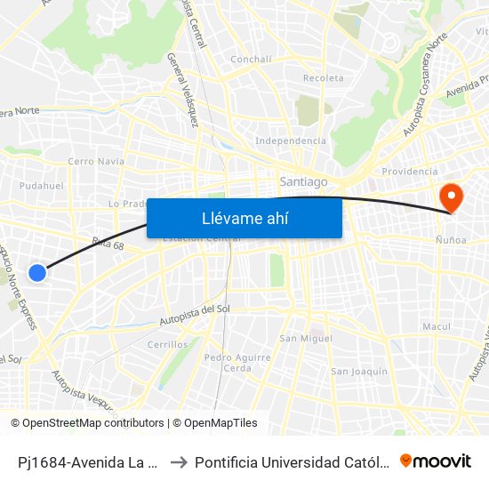 Pj1684-Avenida La Estrella / Esq. Lebreles to Pontificia Universidad Católica De Chile (Campus Oriente) map