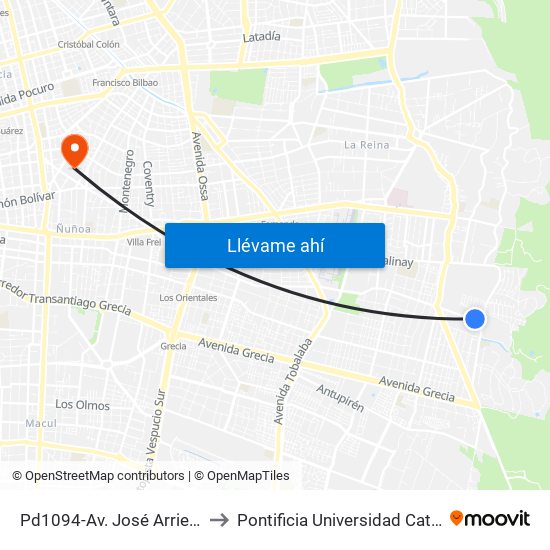 Pd1094-Av. José Arrieta / Esq. Pasaje José Arrieta to Pontificia Universidad Católica De Chile (Campus Oriente) map