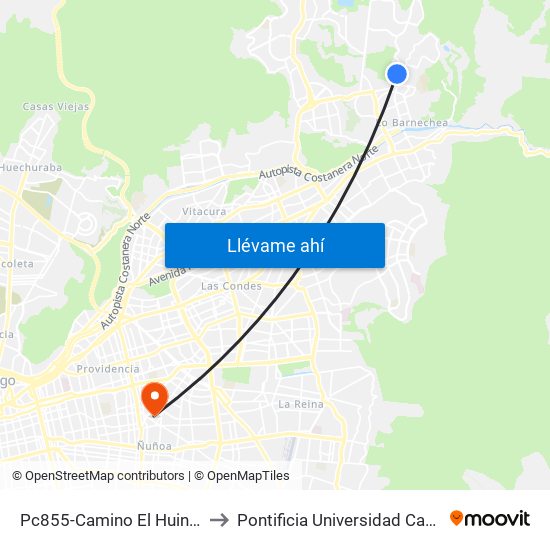 Pc855-Camino El Huinganal / Esq. Camino Colonial to Pontificia Universidad Católica De Chile (Campus Oriente) map