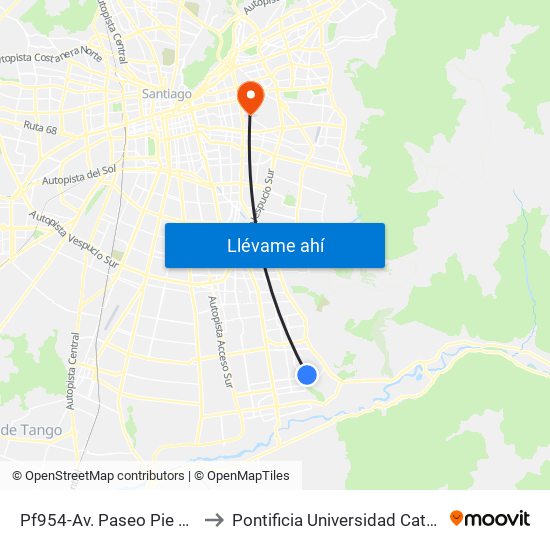 Pf954-Av. Paseo Pie Andino / Esq. Cerro Paranal to Pontificia Universidad Católica De Chile (Campus Oriente) map